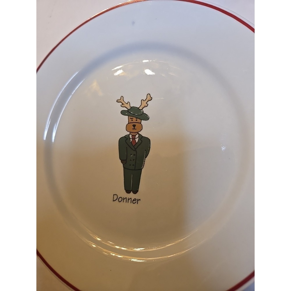 Donner Reindeer Christmas Plate – Red Trim – Holiday Dinnerware - Picture 2 of 4